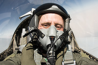 Dr Sean Wilson in the backseat of a Royal Bahraini Air Force F-16D during Exercise Initial Link (May 2008)